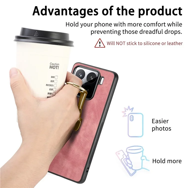 ЧЕХОЛ CASENEO D22 для Xiaomi 15 с откидной подставкой, ретро-кожаная задняя крышка - Розовый