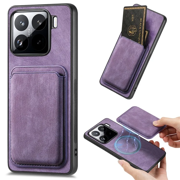 Étui pour Xiaomi 15 en cuir rétro + TPU avec fente pour carte amovible - Violet