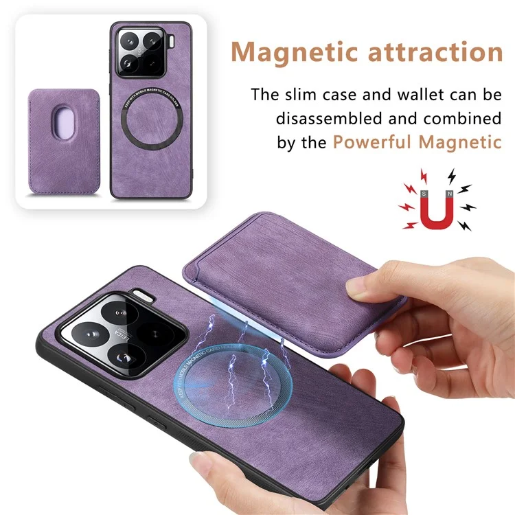 Étui pour Xiaomi 15 en cuir rétro + TPU avec fente pour carte amovible - Violet