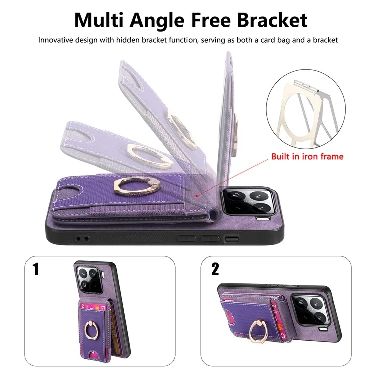 Funda para Xiaomi 15 con soporte para tarjeta desmontable y tapa trasera de cuero - Rosa