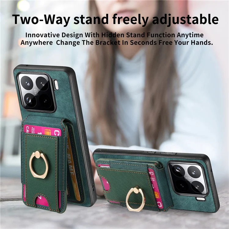 Funda para Xiaomi 15 con soporte para tarjeta desmontable y tapa trasera de cuero - Rosa