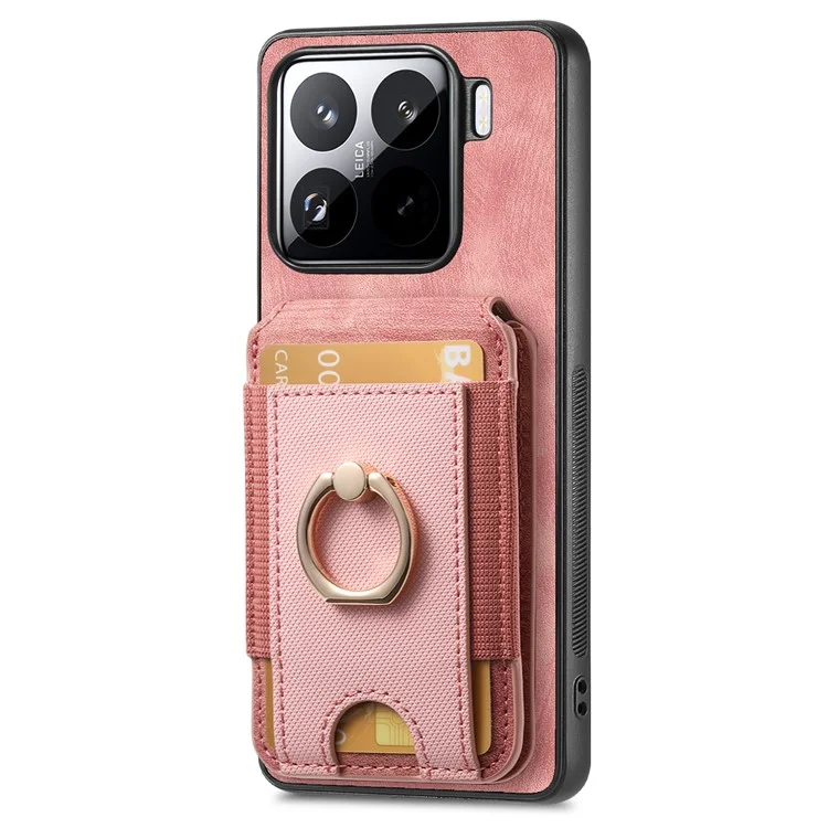 Funda para Xiaomi 15 con soporte para tarjeta desmontable y tapa trasera de cuero - Rosa