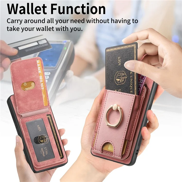 Funda para Xiaomi 15 con soporte para tarjeta desmontable y tapa trasera de cuero - Rosa