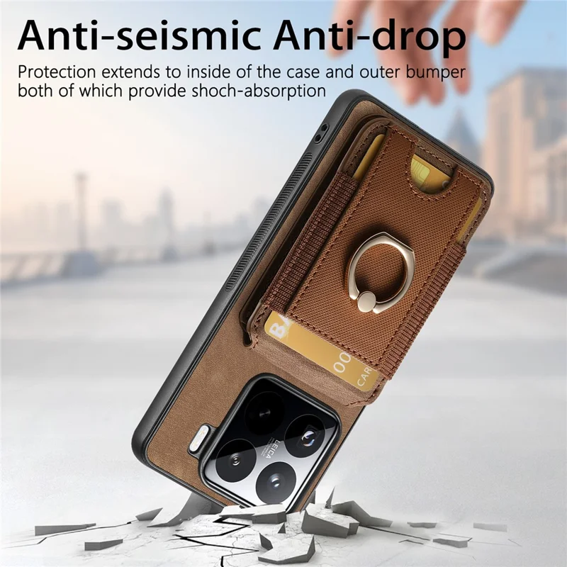 For Xiaomi 15 Magnetic Case Leather Back Cover with Detachable Card Holder Kickstand - Brown