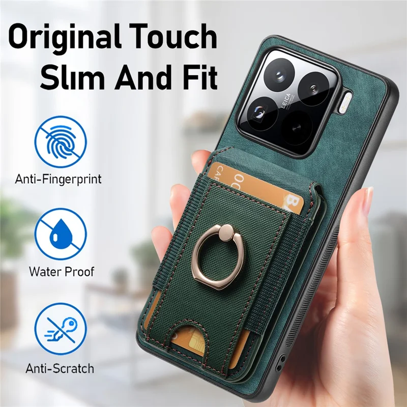 For Xiaomi 15 Magnetic Case Leather Back Cover with Detachable Card Holder Kickstand - Brown