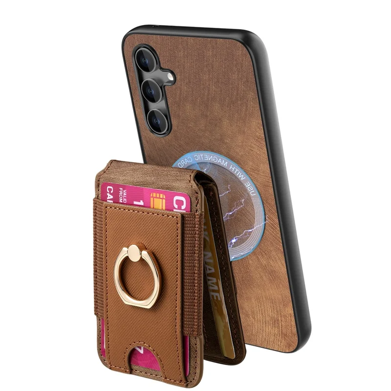 For Xiaomi 15 Magnetic Case Leather Back Cover with Detachable Card Holder Kickstand - Brown