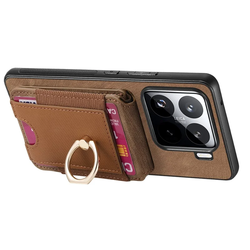 For Xiaomi 15 Magnetic Case Leather Back Cover with Detachable Card Holder Kickstand - Brown