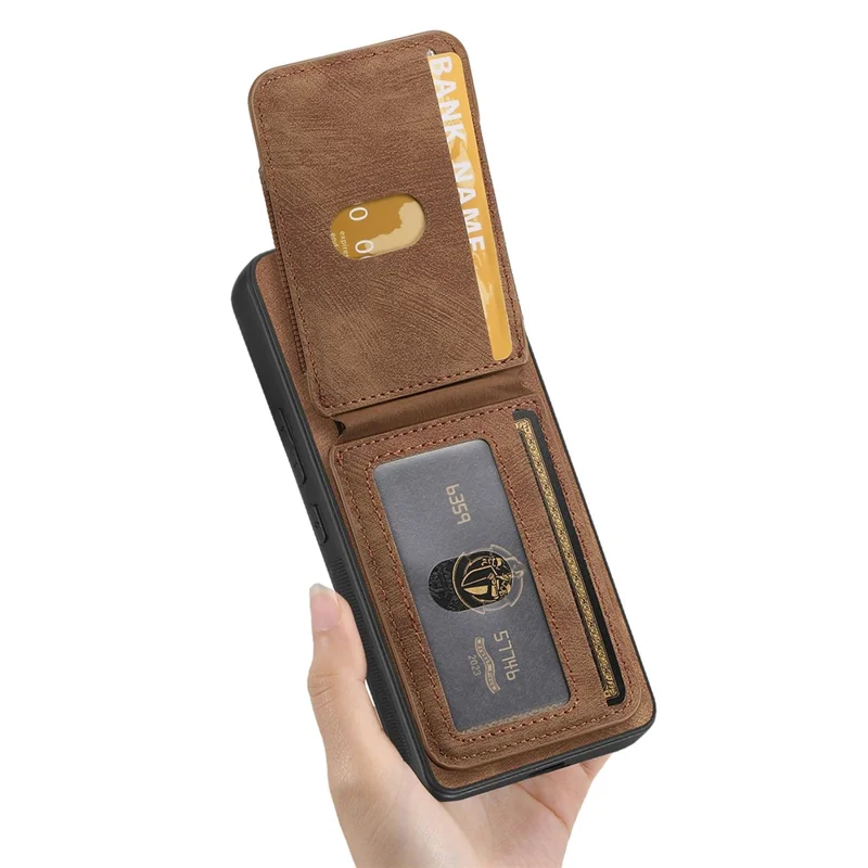 For Xiaomi 15 Magnetic Case Leather Back Cover with Detachable Card Holder Kickstand - Brown