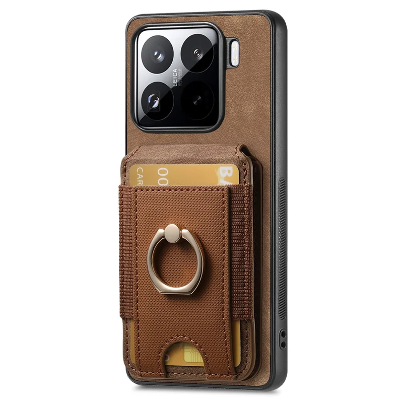 For Xiaomi 15 Magnetic Case Leather Back Cover with Detachable Card Holder Kickstand - Brown