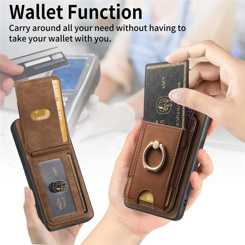 For Xiaomi 15 Magnetic Case Leather Back Cover with Detachable Card Holder Kickstand - Brown