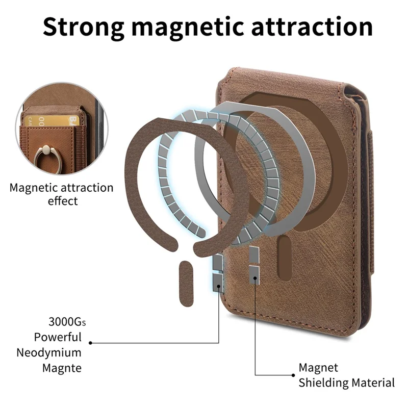 For Xiaomi 15 Magnetic Case Leather Back Cover with Detachable Card Holder Kickstand - Brown