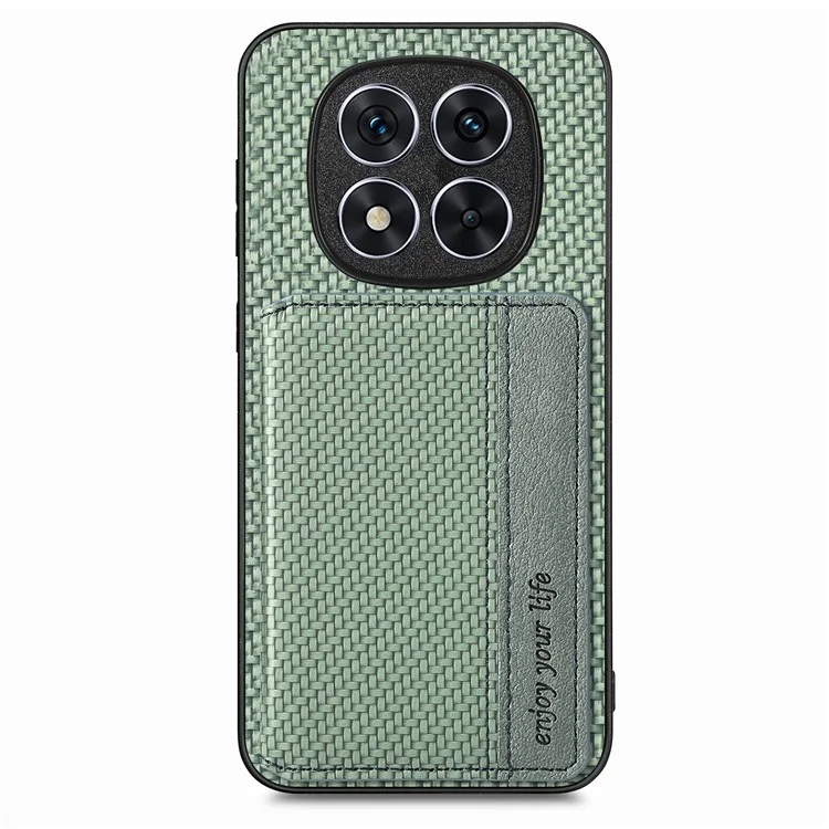Étui pour Xiaomi Redmi Note 14 Pro 5G avec protection RFID, porte-cartes, fibre de carbone, cuir, PC et TPU - Vert