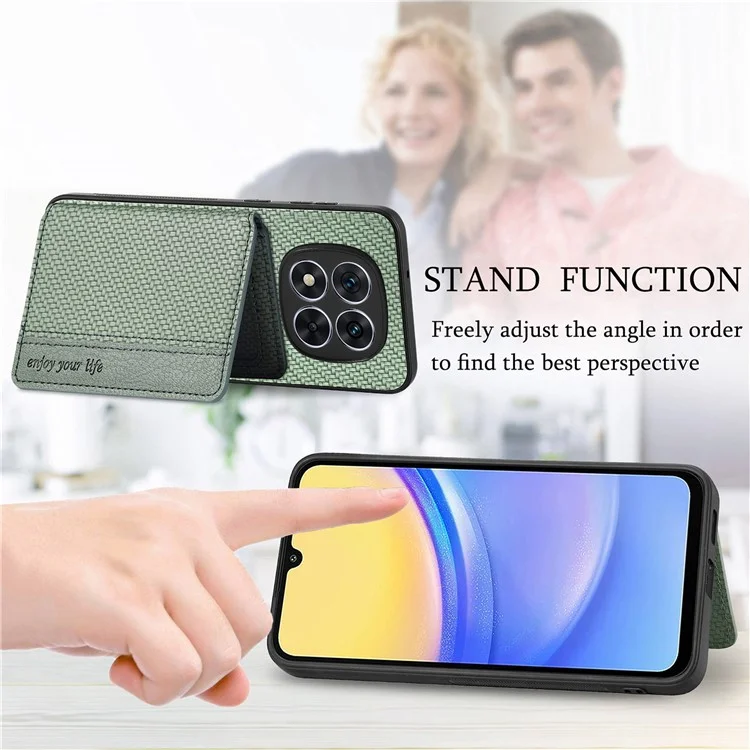 Étui pour Xiaomi Redmi Note 14 Pro 5G avec protection RFID, porte-cartes, fibre de carbone, cuir, PC et TPU - Vert