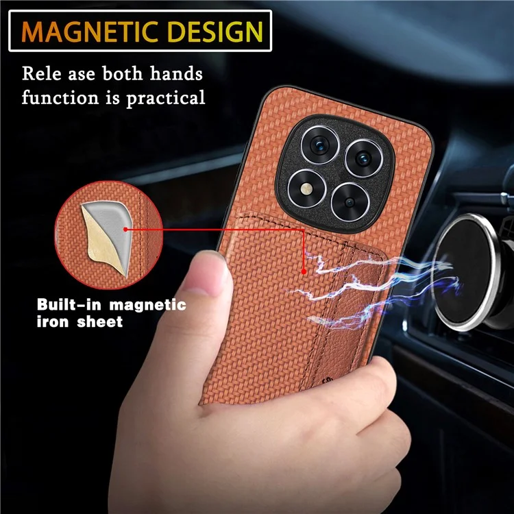 Étui pour Xiaomi Redmi Note 14 Pro 5G avec protection RFID, porte-cartes, fibre de carbone, cuir, PC et TPU - Vert
