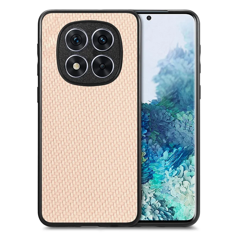 For Xiaomi Redmi Note 14 Pro 5G / Poco X7 5G Case Carbon Fiber Texture PU+PC+TPU Phone Cover - Apricot
