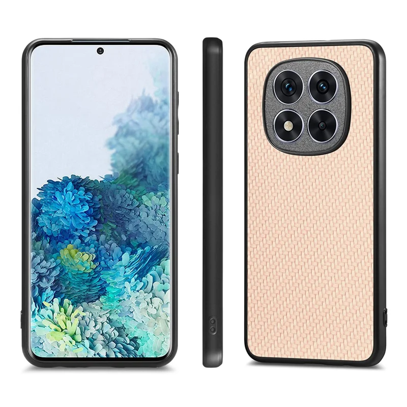 For Xiaomi Redmi Note 14 Pro 5G / Poco X7 5G Case Carbon Fiber Texture PU+PC+TPU Phone Cover - Apricot