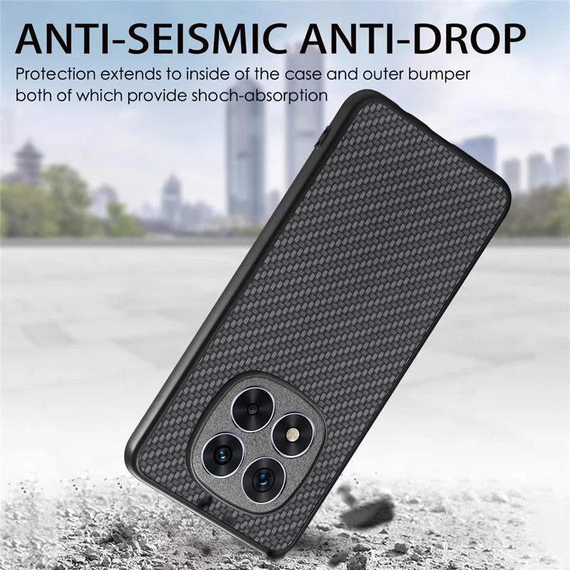 For Xiaomi Redmi Note 14 Pro 5G / Poco X7 5G Case Carbon Fiber Texture PU+PC+TPU Phone Cover - Apricot