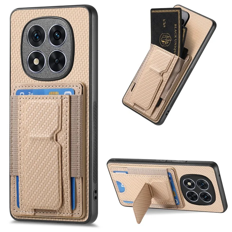 Coque pour Xiaomi Redmi Note 14 Pro 5G avec support, porte-cartes et dos en cuir - Beige