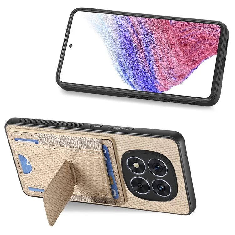 Coque pour Xiaomi Redmi Note 14 Pro 5G avec support, porte-cartes et dos en cuir - Beige