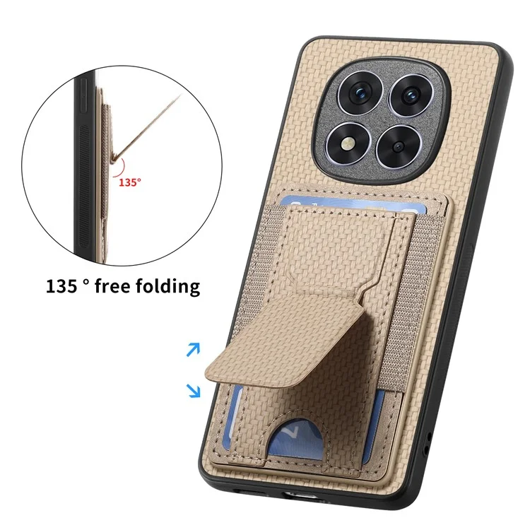 Coque pour Xiaomi Redmi Note 14 Pro 5G avec support, porte-cartes et dos en cuir - Beige