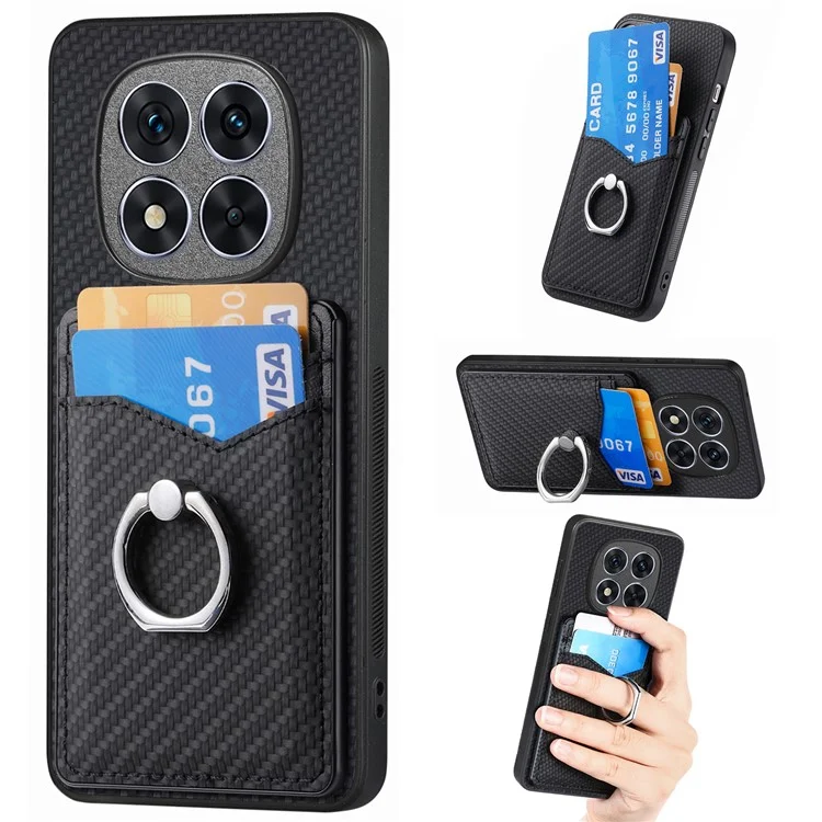 Custodia per Xiaomi Redmi Note 14 Pro 5G con slot per schede, supporto ad anello e piedistallo - Nero