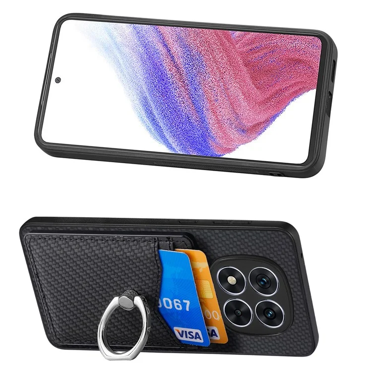 Custodia per Xiaomi Redmi Note 14 Pro 5G con slot per schede, supporto ad anello e piedistallo - Nero