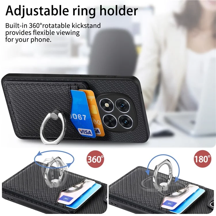 Custodia per Xiaomi Redmi Note 14 Pro 5G con slot per schede, supporto ad anello e piedistallo - Nero