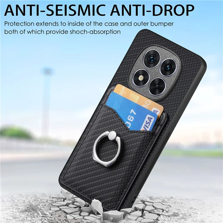 Custodia per Xiaomi Redmi Note 14 Pro 5G con slot per schede, supporto ad anello e piedistallo - Nero