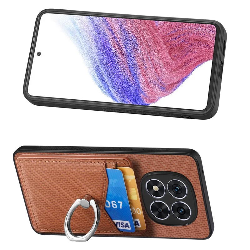 Telefoonhoesje voor Xiaomi Redmi Note 14 Pro 5G / Poco X7 5G met kaarthouders, ringhouder en standaard - Bruin