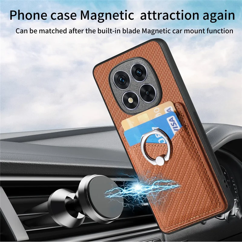 Telefoonhoesje voor Xiaomi Redmi Note 14 Pro 5G / Poco X7 5G met kaarthouders, ringhouder en standaard - Bruin