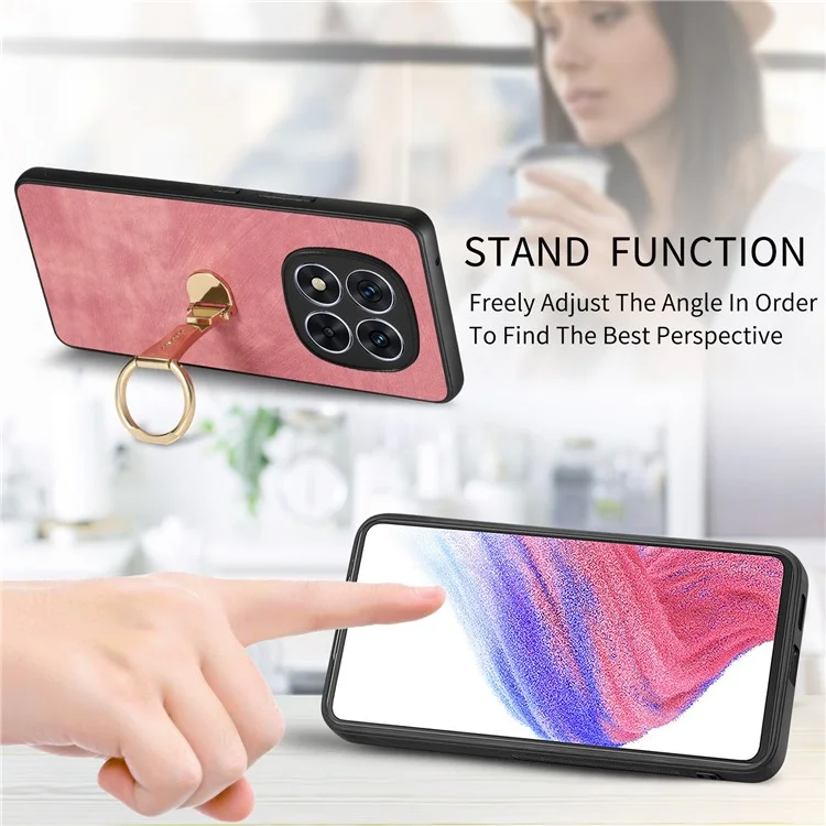 CASENEO D22 Custodia per Xiaomi Redmi Note 14 Pro+ 5G, con supporto pieghevole, retrocover in pelle retrò - Rosa