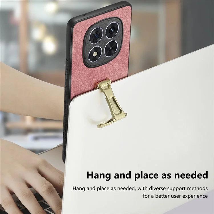 CASENEO D22 Custodia per Xiaomi Redmi Note 14 Pro+ 5G, con supporto pieghevole, retrocover in pelle retrò - Rosa
