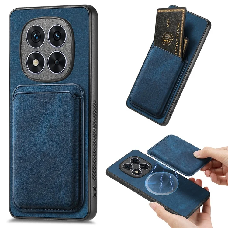 Für Xiaomi Redmi Note 14 Pro+ 5G Hülle Retro Leder+TPU Handyhülle mit abnehmbarem Kartenfach - Blau