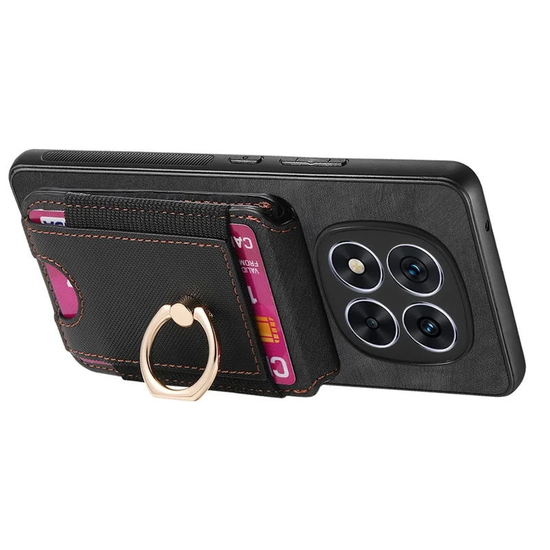 For Xiaomi Redmi Note 14 Pro+ 5G Magnetic Case Leather Back Cover with Detachable Card Holder Kickstand - Black