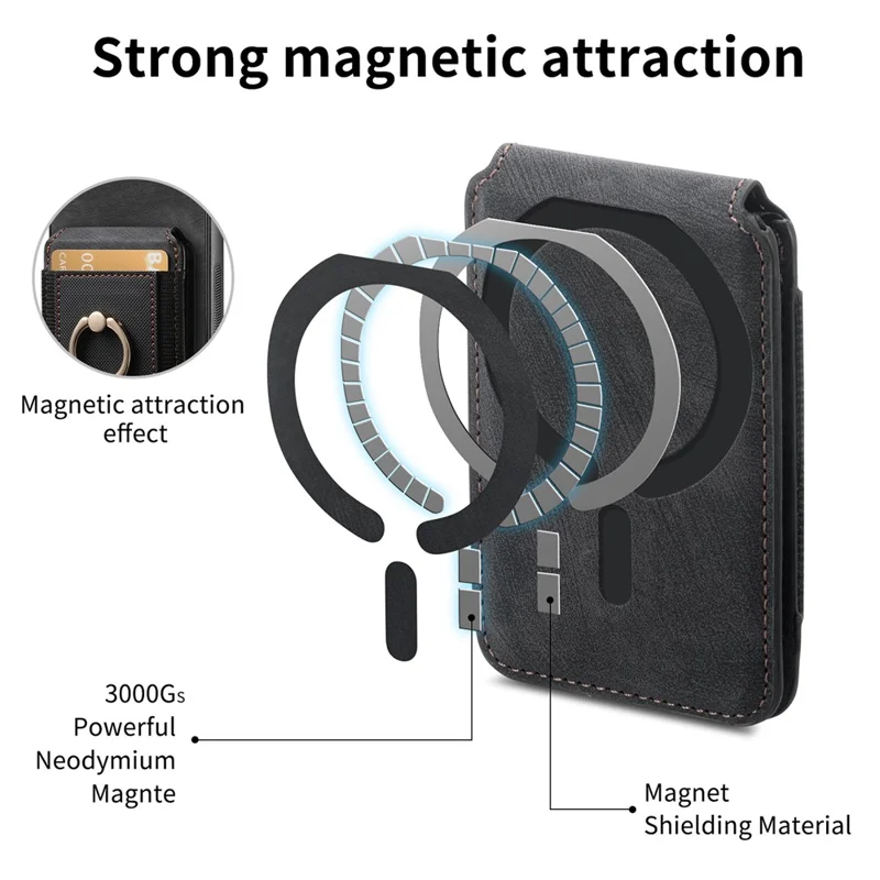 For Xiaomi Redmi Note 14 Pro+ 5G Magnetic Case Leather Back Cover with Detachable Card Holder Kickstand - Black