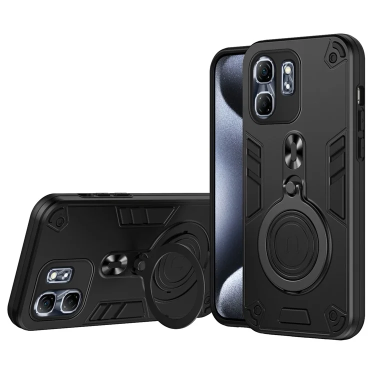 Custodia per Infinix Hot 50i 4G, con supporto rotante, protezione da urti in PC+TPU - Nera