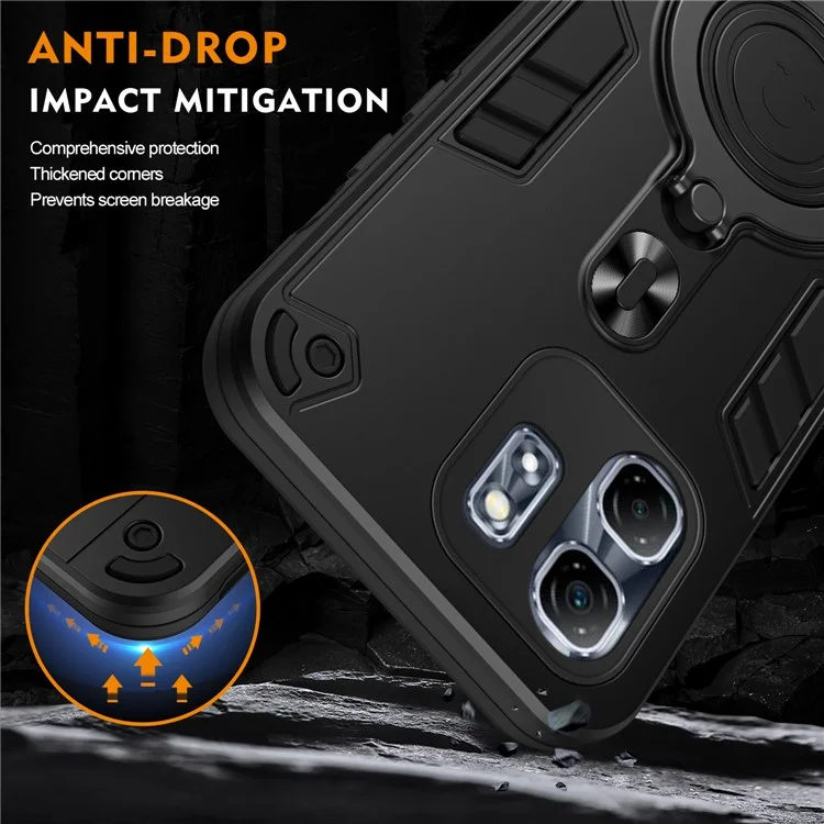 Custodia per Infinix Hot 50i 4G, con supporto rotante, protezione da urti in PC+TPU - Nera
