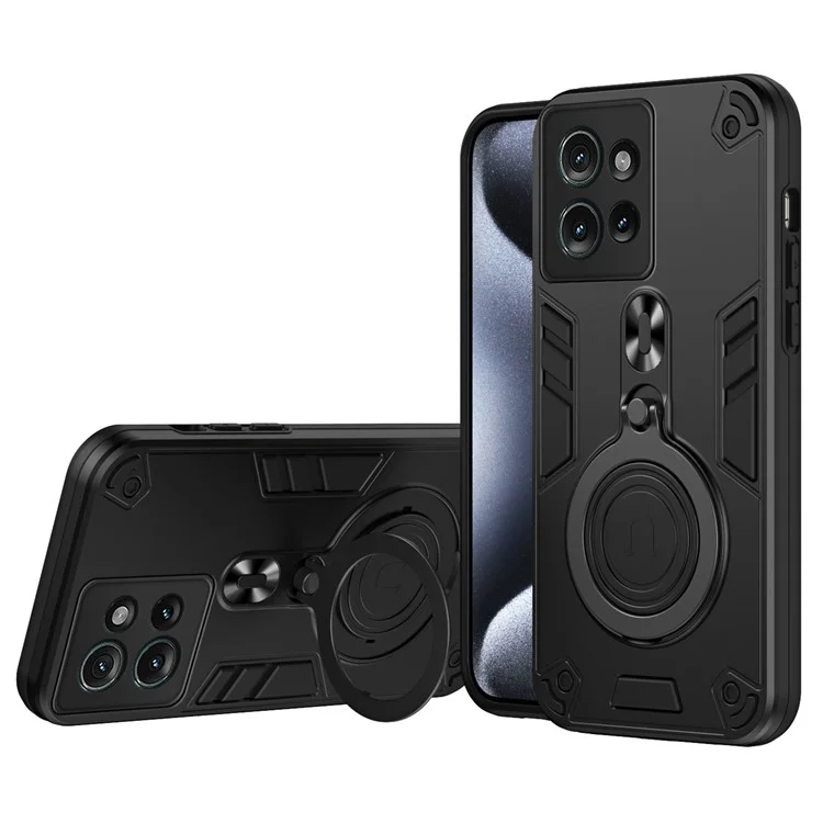 Für Motorola Edge 50 5G Hülle, drehbarer Kickstand PC+TPU Fallschutz Handyhülle - Schwarz