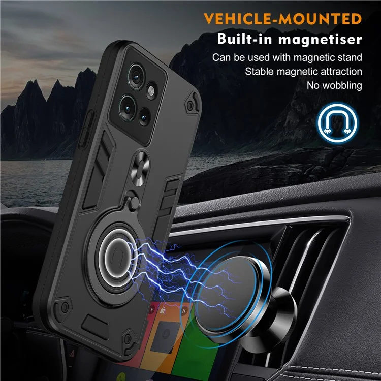 Für Motorola Edge 50 5G Hülle, drehbarer Kickstand PC+TPU Fallschutz Handyhülle - Schwarz