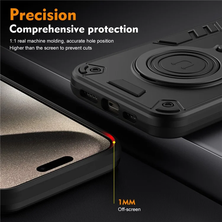 Für Motorola Edge 50 5G Hülle, drehbarer Kickstand PC+TPU Fallschutz Handyhülle - Schwarz