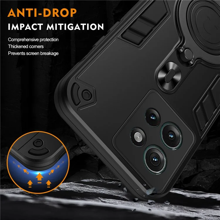 Für Motorola Edge 50 5G Hülle, drehbarer Kickstand PC+TPU Fallschutz Handyhülle - Schwarz