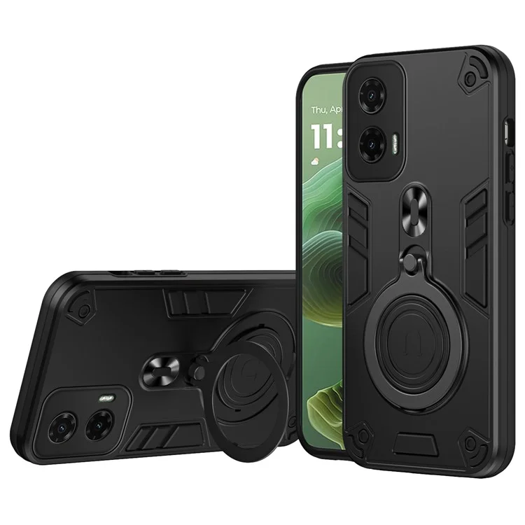 Coque pour Motorola Moto G35 5G avec support rotatif en PC+TPU pour une protection anti-chute - Noir