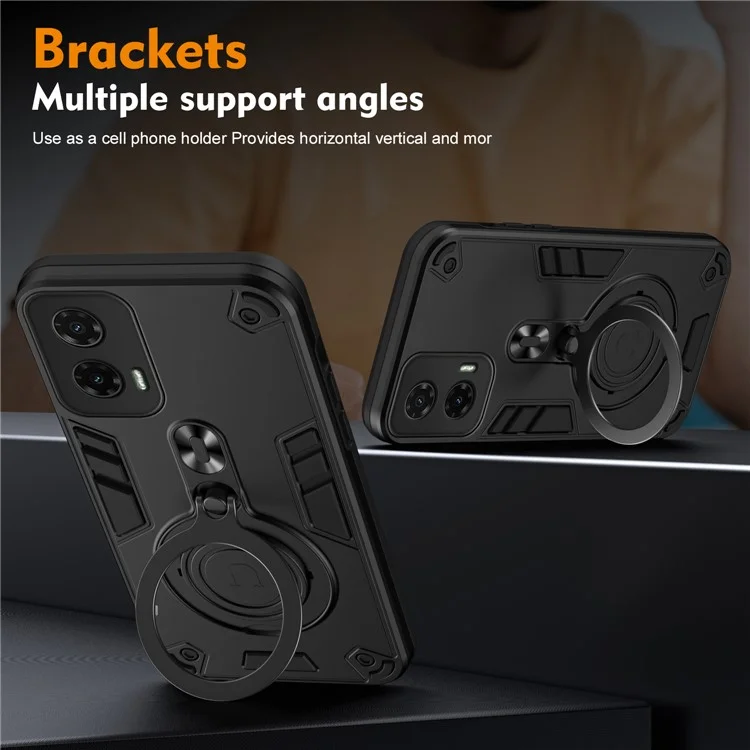 Coque pour Motorola Moto G35 5G avec support rotatif en PC+TPU pour une protection anti-chute - Noir