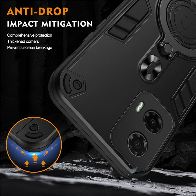 Coque pour Motorola Moto G35 5G avec support rotatif en PC+TPU pour une protection anti-chute - Noir