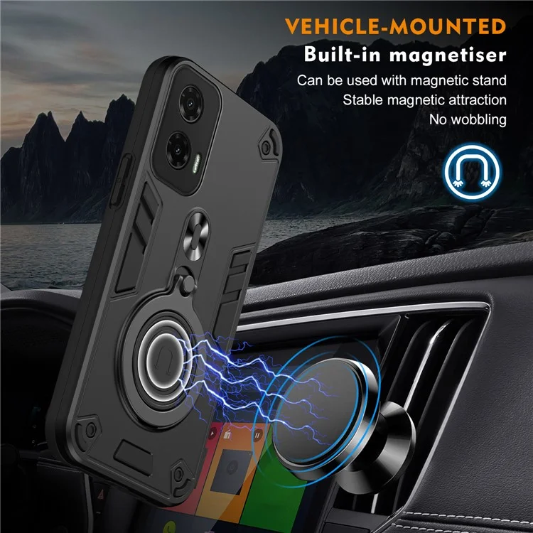 Coque pour Motorola Moto G35 5G avec support rotatif en PC+TPU pour une protection anti-chute - Noir
