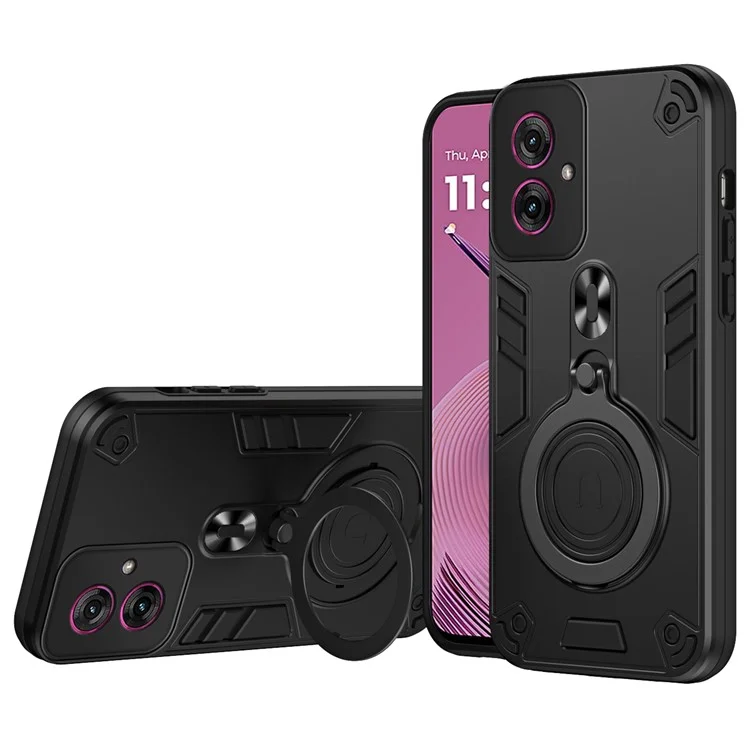 Custodia per Motorola Moto G55 5G, con supporto rotante, protezione da caduta in PC+TPU - Nero