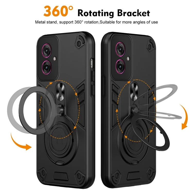 Custodia per Motorola Moto G55 5G, con supporto rotante, protezione da caduta in PC+TPU - Nero