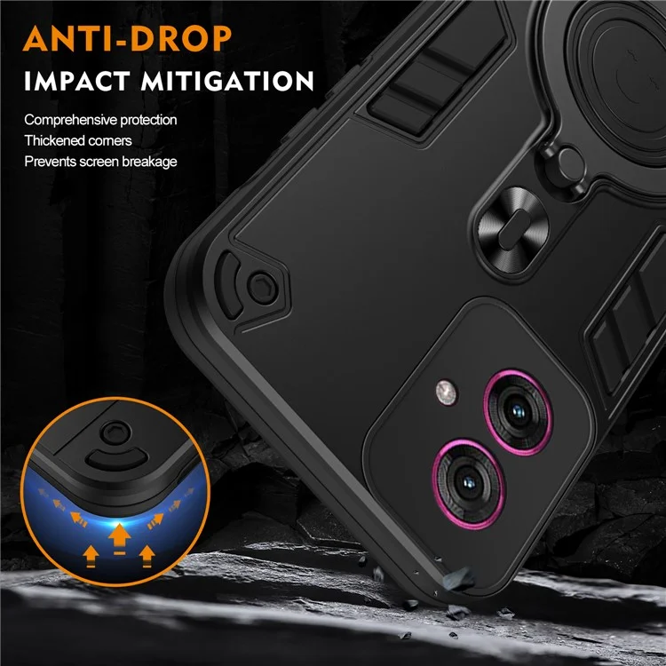 Custodia per Motorola Moto G55 5G, con supporto rotante, protezione da caduta in PC+TPU - Nero