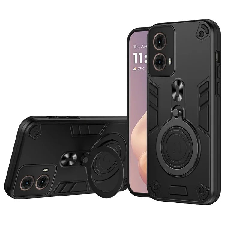 Capa para Motorola Moto G85 5G / S50 Neo 5G com suporte rotativo, proteção contra quedas em PC+TPU - Preta