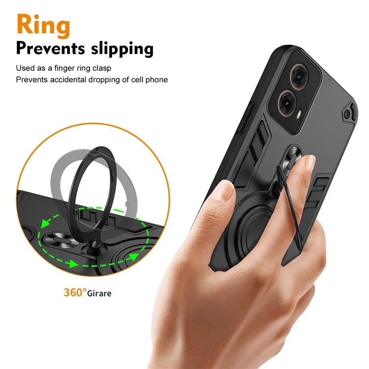 Capa para Motorola Moto G85 5G / S50 Neo 5G com suporte rotativo, proteção contra quedas em PC+TPU - Preta